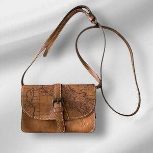 Patricia Nash Torri leather Signature Map Crossbody bag snap closure zip pocket